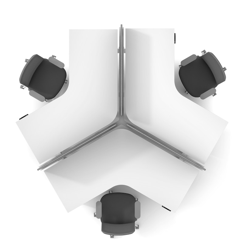 Series L Adjustable Height 120 Degree Desk for 3 + Boom Power Rail, White, White Legs,,hi-res image number 4.0