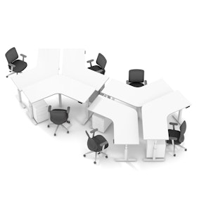 Series L Adjustable Height 120 Degree Desk for 6 + Boom Power Rail, White, White Legs,,hi-res