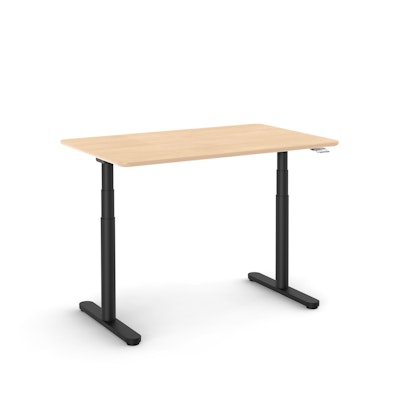 Raise Adjustable Height Single Desk, Natural Oak, 48", Black Legs,Natural Oak,hi-res