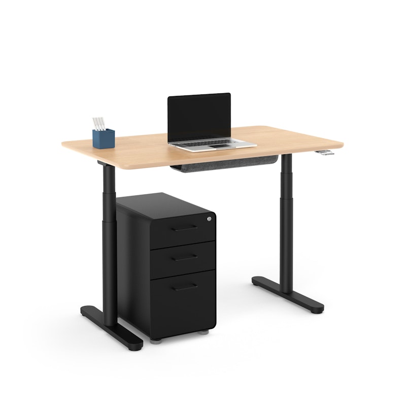 Raise Adjustable Height Single Desk, Natural Oak, 48", Black Legs,Natural Oak,hi-res image number 4.0