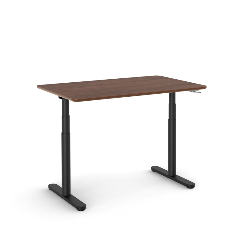 Raise Adjustable Height Single Desk, Walnut, 48", Black Legs,Walnut,hi-res image number 2