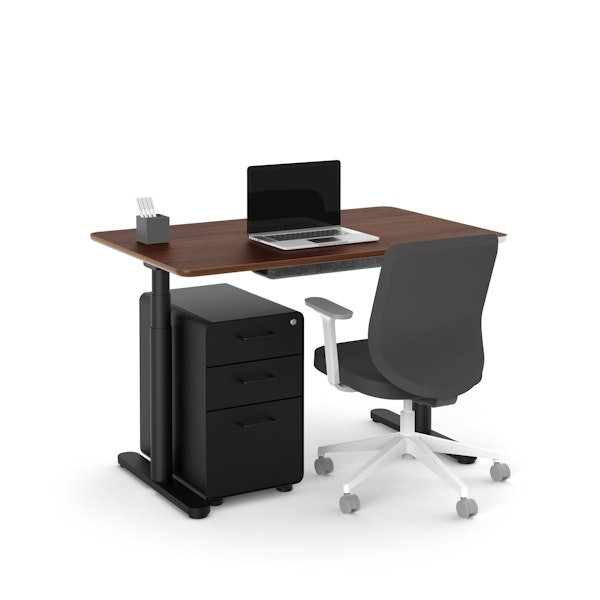 Raise Adjustable Height Single Desk, Walnut, 48", Black Legs,Walnut,hi-res