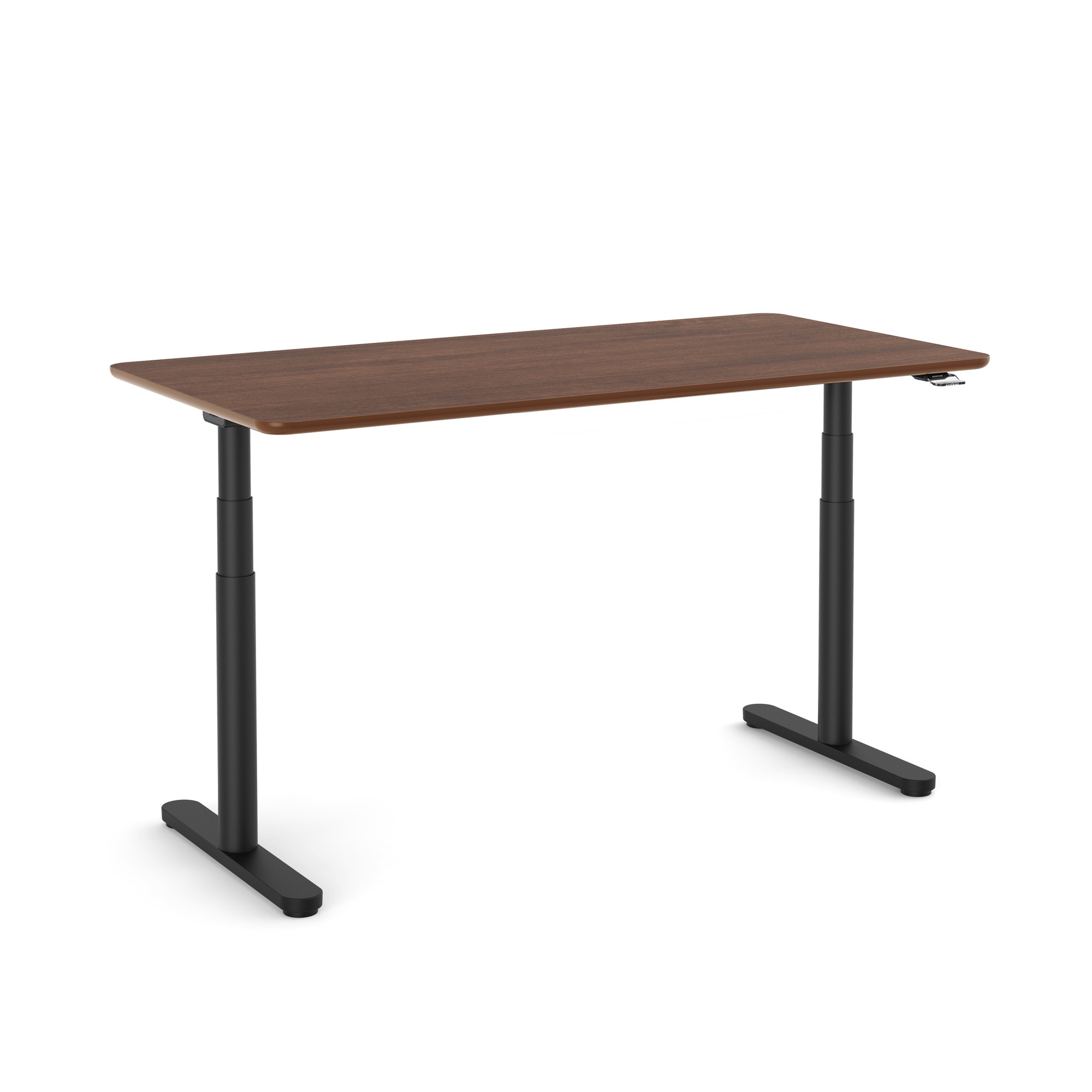 Raise Adjustable Height Single Desk, Walnut, 60", Black Legs,Walnut,hi-res