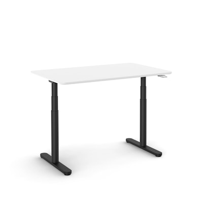 Raise Adjustable Height Single Desk, White, 48", Black Legs,White,hi-res