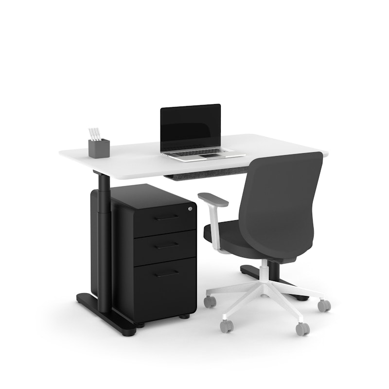 Raise Adjustable Height Single Desk, White, 48", Black Legs,White,hi-res image number 1