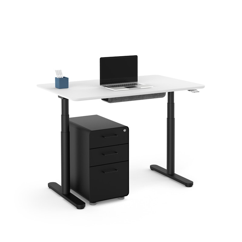 Raise Adjustable Height Single Desk, White, 48", Black Legs,White,hi-res image number 4.0