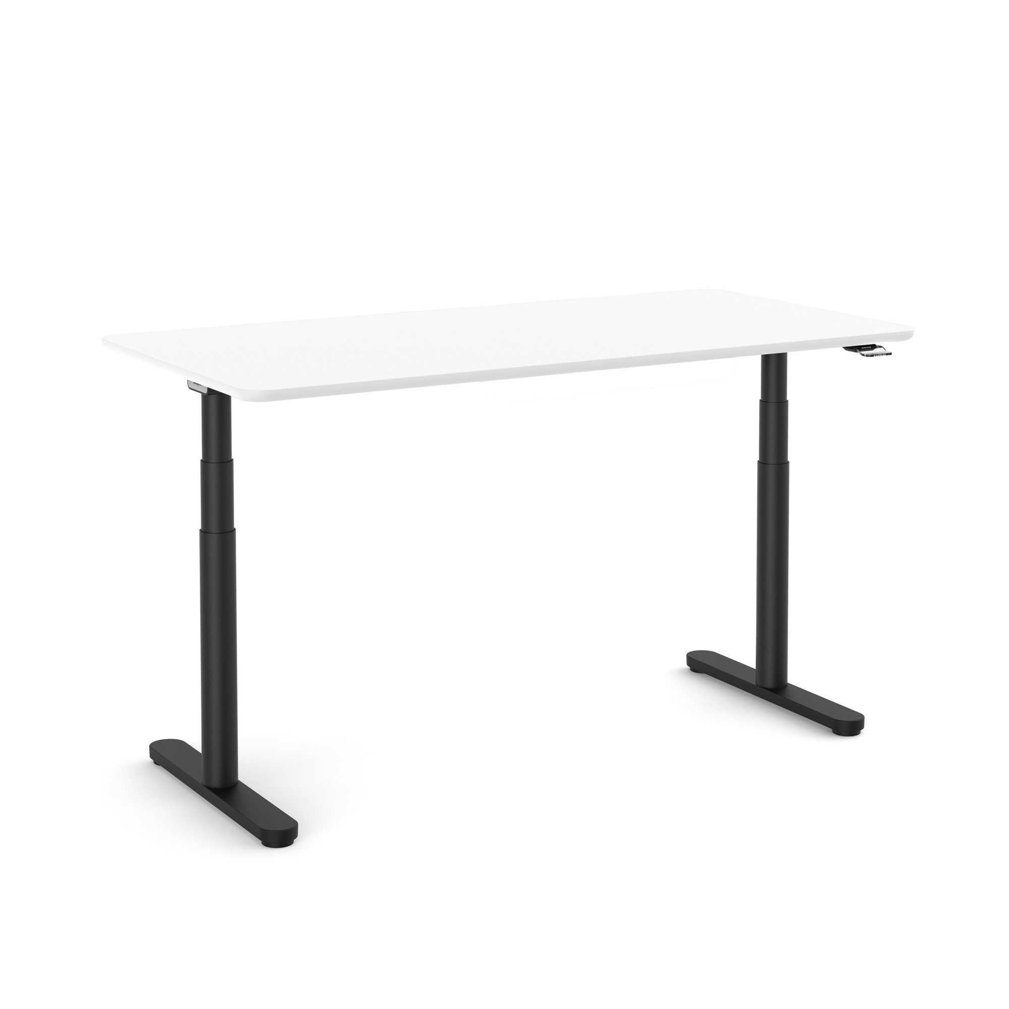 Raise Adjustable Height Single Desk, White, 60", Black Legs,White,hi-res