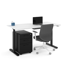 Raise Adjustable Height Single Desk, Black Legs