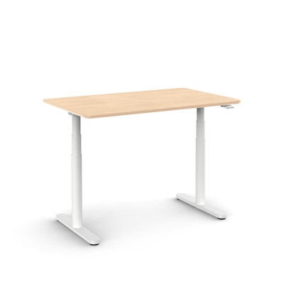 Raise Adjustable Height Single Desk, Natural Oak, 48", White Legs,Natural Oak,hi-res