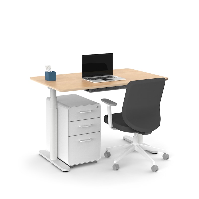 Raise Adjustable Height Single Desk, Natural Oak, 48", White Legs,Natural Oak,hi-res image number 1