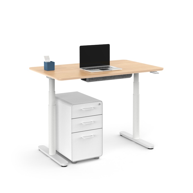 Raise Adjustable Height Single Desk, Natural Oak, 48", White Legs,Natural Oak,hi-res image number 5