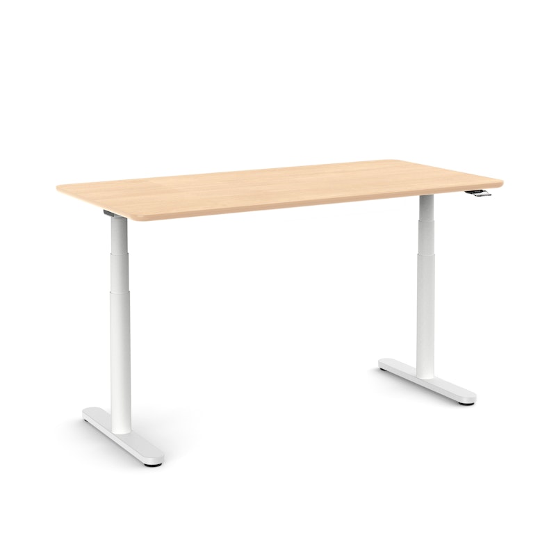 Raise Adjustable Height Single Desk, Natural Oak, 60", White Legs,Natural Oak,hi-res image number 1.0