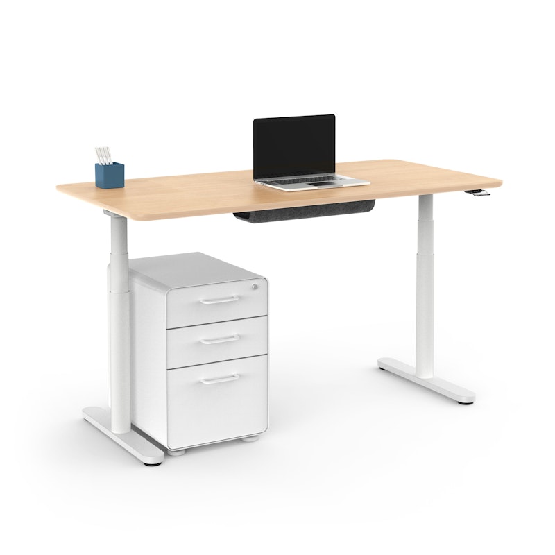 Raise Adjustable Height Single Desk, Natural Oak, 60", White Legs,Natural Oak,hi-res image number 4.0