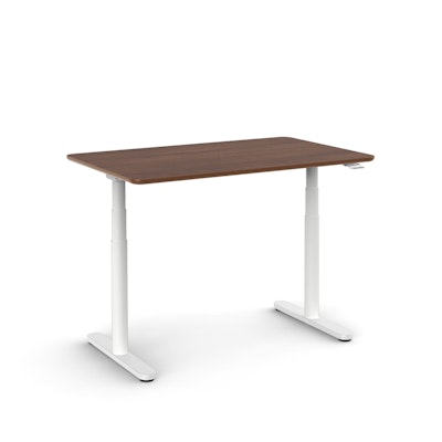 Raise Adjustable Height Single Desk, Walnut, 48", White Legs,Walnut,hi-res