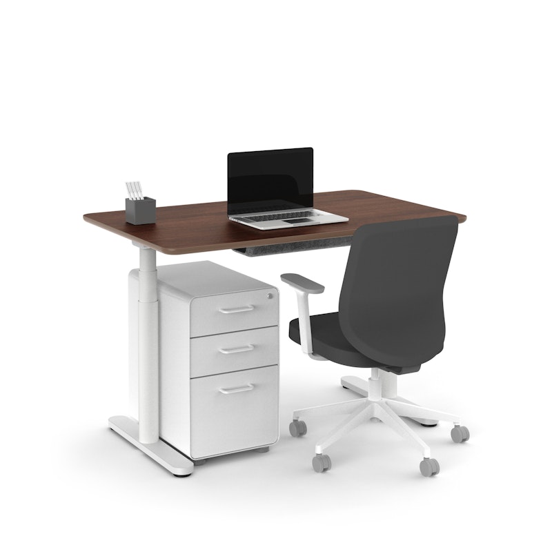 Raise Adjustable Height Single Desk, Walnut, 48", White Legs,Walnut,hi-res image number 0.0