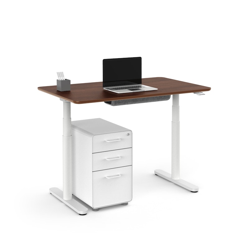 Raise Adjustable Height Single Desk, Walnut, 48", White Legs,Walnut,hi-res image number 5