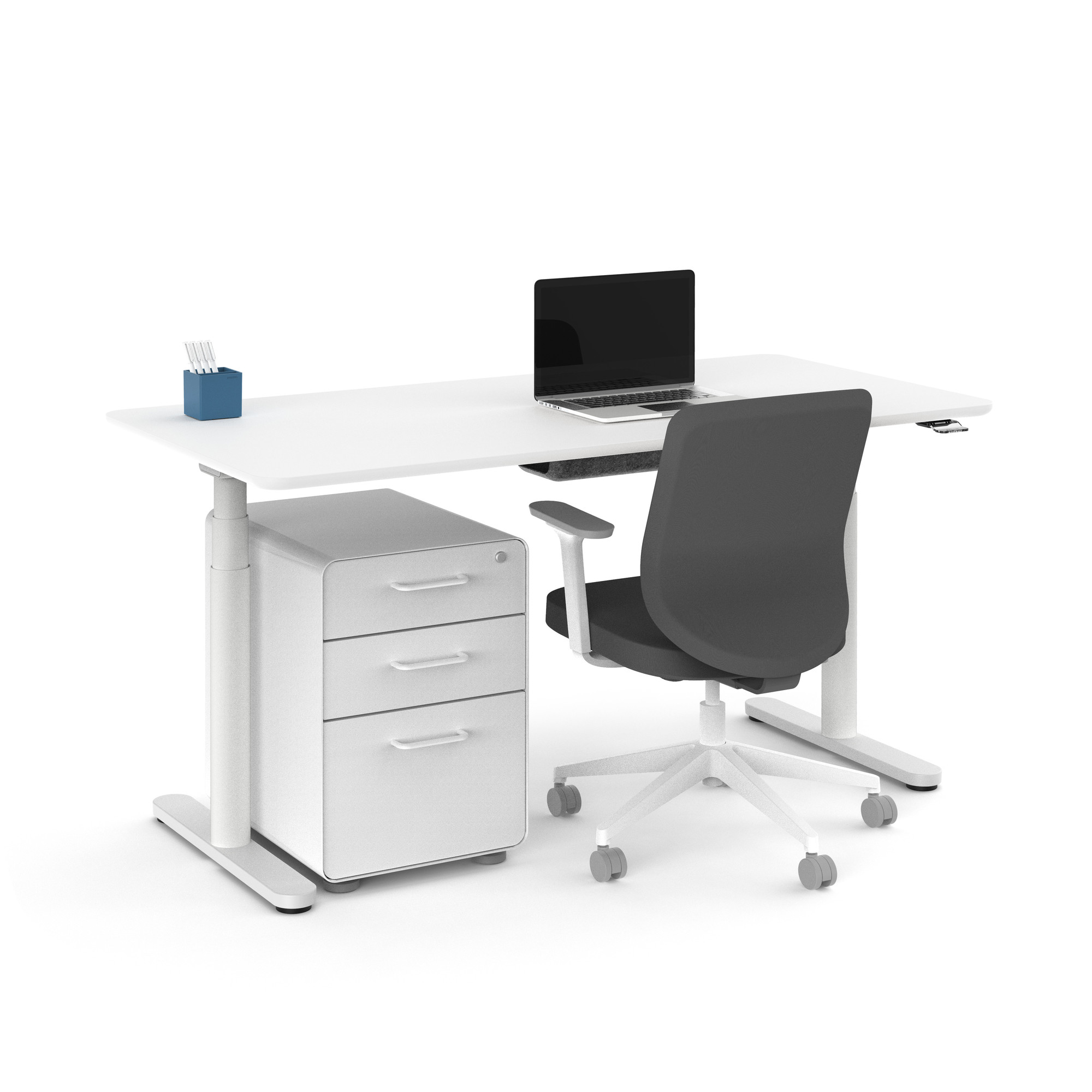 Raise Adjustable Height Single Desk, White Legs