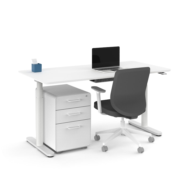 Raise Adjustable Height Single Desk, White, 60", White Legs,White,hi-res image number 0.0