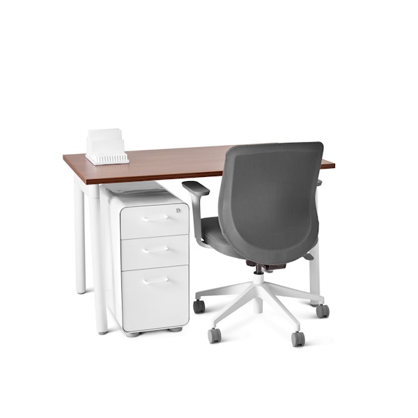Series A Single Desk for 1, Walnut, 47", White Legs,Walnut,hi-res
