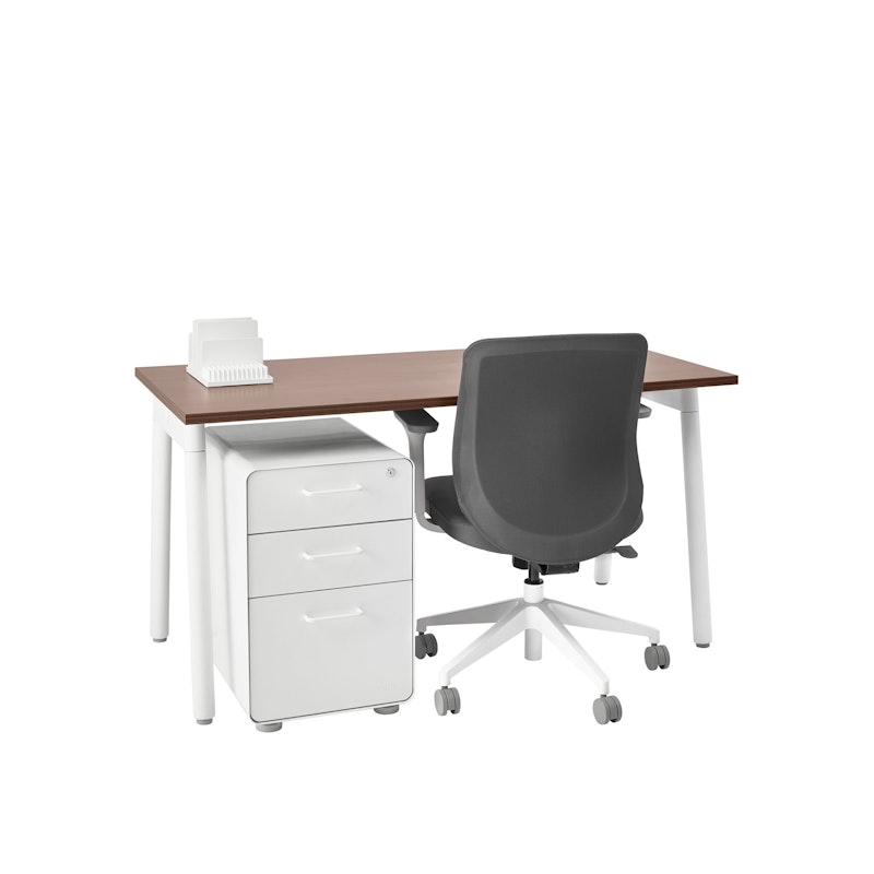 Series A Single Desk for 1, Walnut, 57", White Legs,Walnut,hi-res image number 0.0