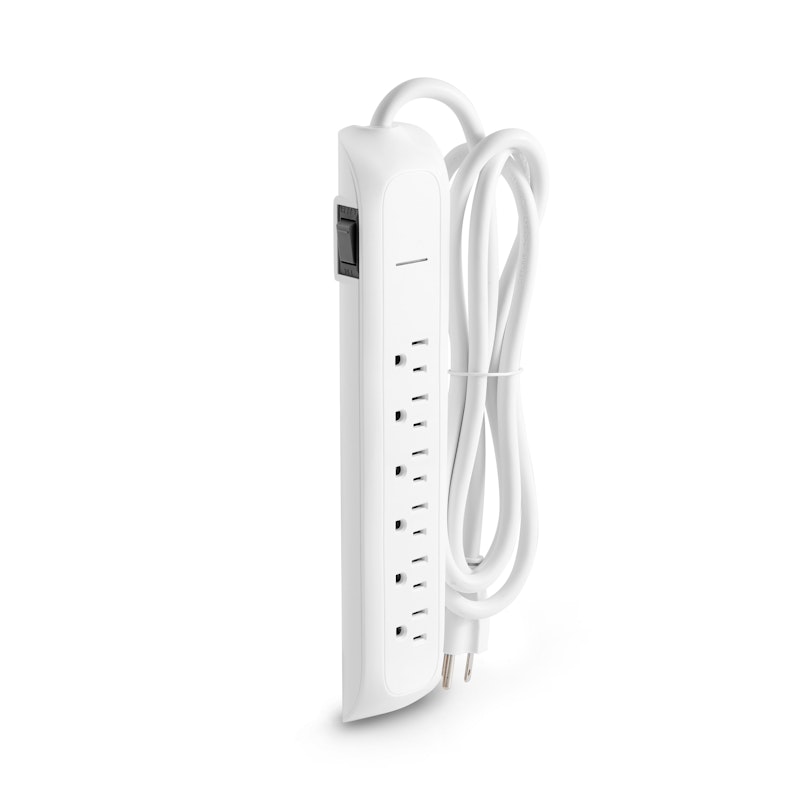 White 6-Outlet Power Strip, 6' Cord,White,hi-res image number 0.0