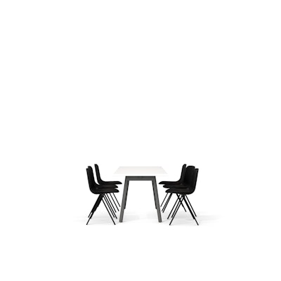 White Series A Table 72x30", Charcoal Legs + Black Key Side Chairs Set