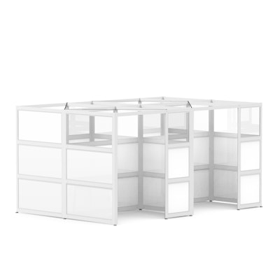 Hustle Space for 4, Private, White Beams with Clear Glass + White Glass,White,hi-res