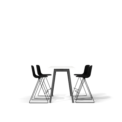 White Series A Standing Table 57x27", Charcoal Legs + Black Key Stools Set