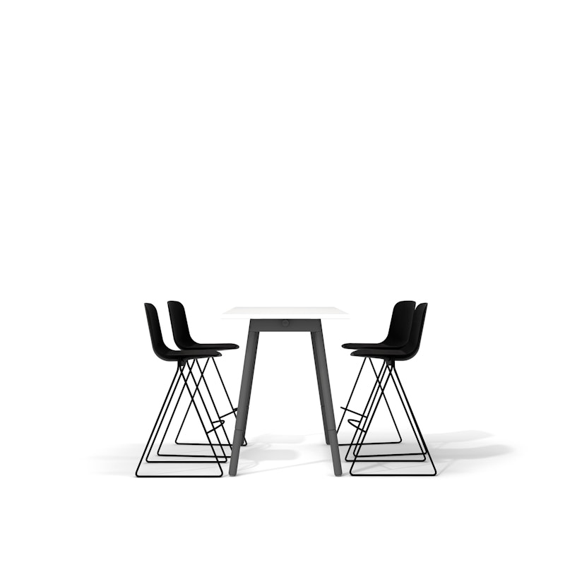 White Series A Standing Table 57x27", Charcoal Legs + Black Key Stools Set,Black,hi-res image number 1