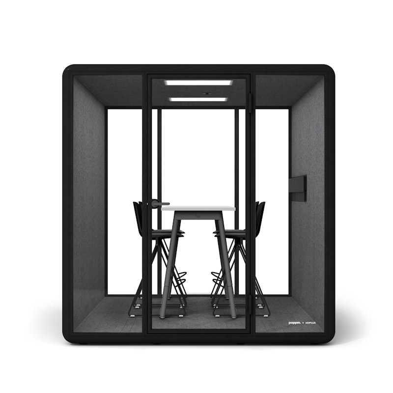 White Series A Standing Table 57x27", Charcoal Legs + Black Key Stools Set,Black,hi-res image number 1.0