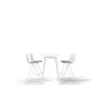 White Series A Standing Table 57x27", White Legs + White Key Stools Set