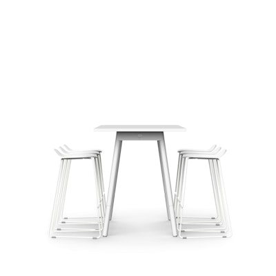 White Series A Standing Table 72x30", White Legs + White Upbeat Stools Set