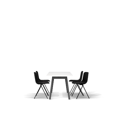 White Series A Table 57x27", Charcoal Legs + Black Key Side Chairs Set