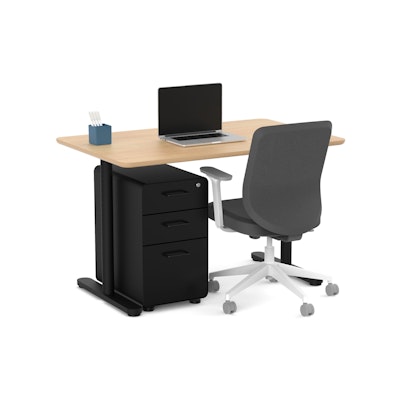Raise Fixed Height Single Desk, Black Legs