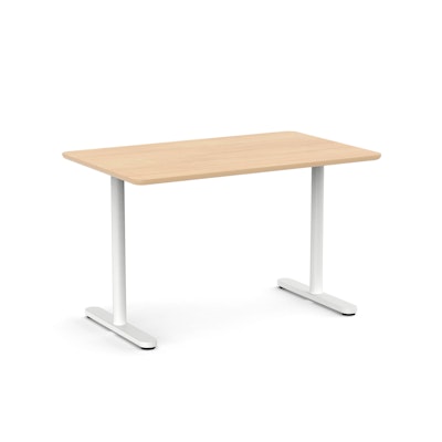 Raise Fixed Height Single Desk, Natural Oak, 48", White Legs,Natural Oak,hi-res