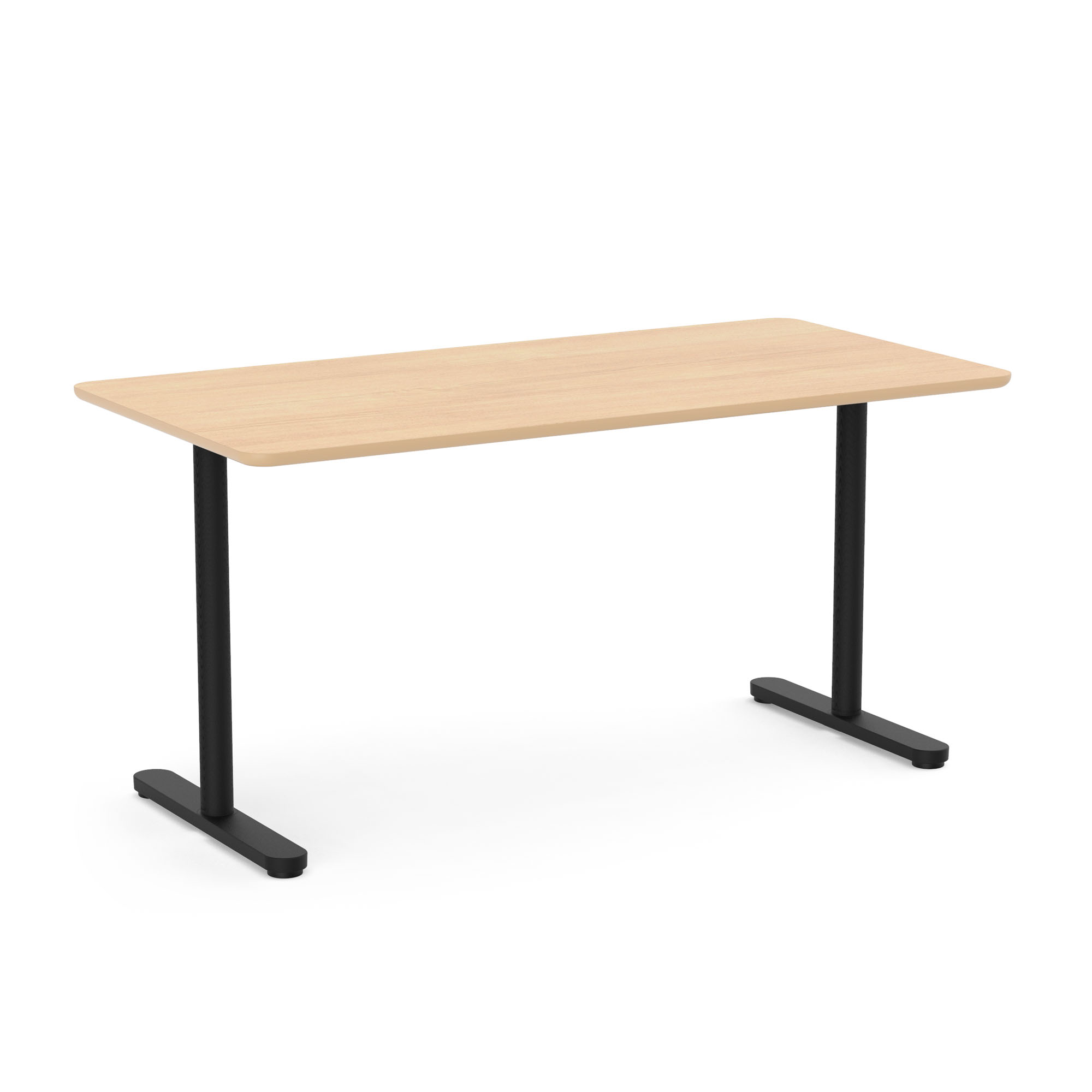 Raise Fixed Height Single Desk, Natural Oak, 60", Black Legs,Natural Oak,hi-res