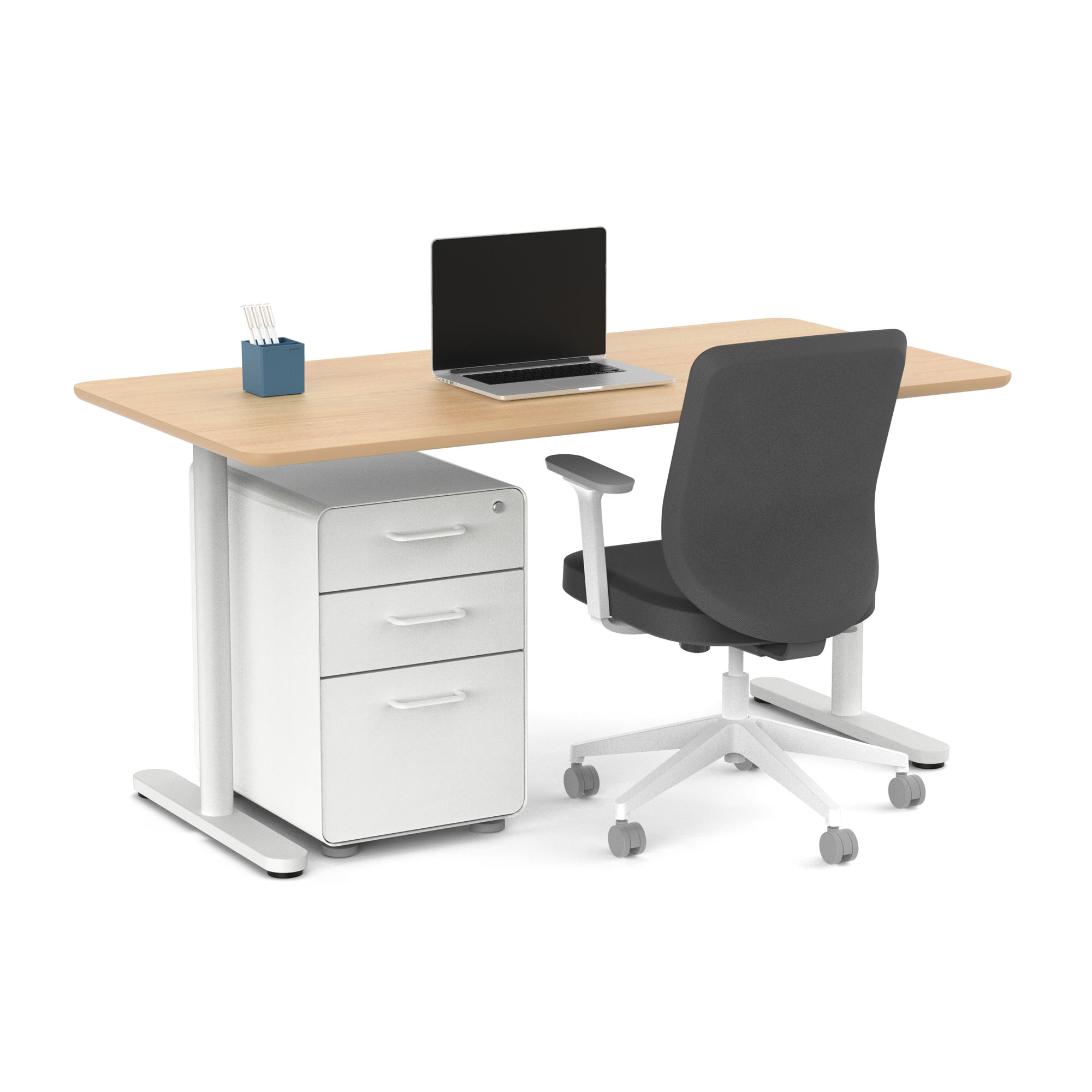 Raise Fixed Height Single Desk, White Legs