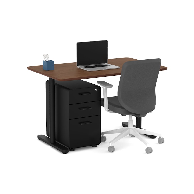 Raise Fixed Height Single Desk, Walnut, 48", Black Legs,Walnut,hi-res image number 1