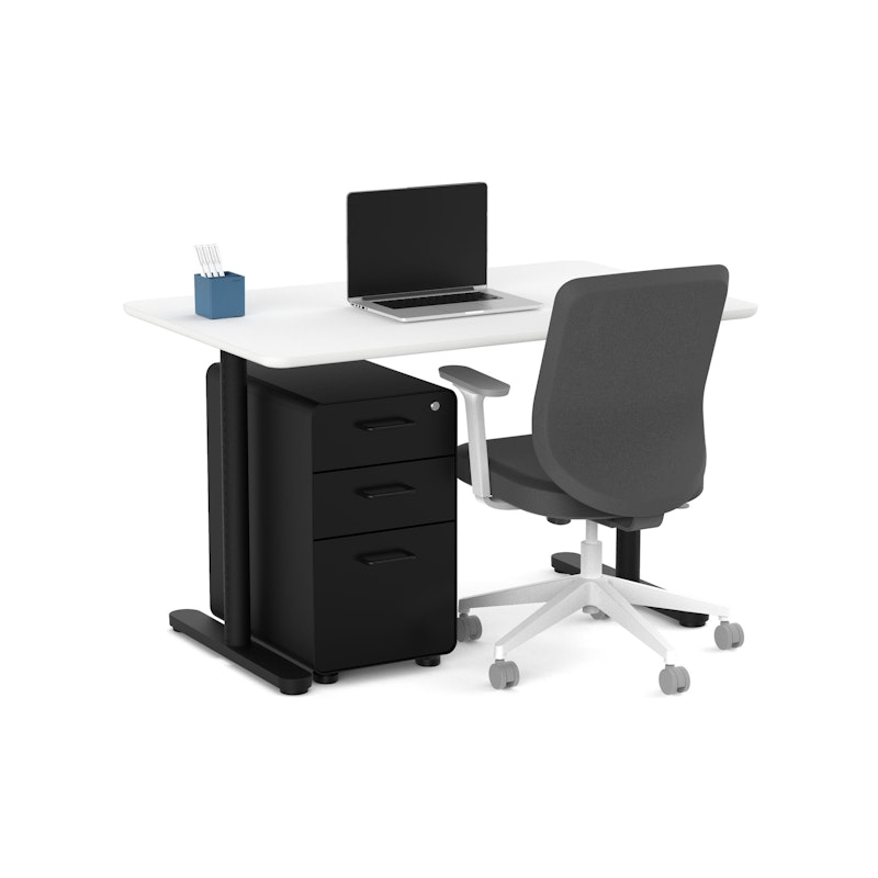 Raise Fixed Height Single Desk, White, 48", Black Legs,White,hi-res image number 0.0