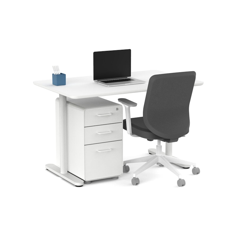 Raise Fixed Height Single Desk, White, 48", White Legs,White,hi-res image number 0.0