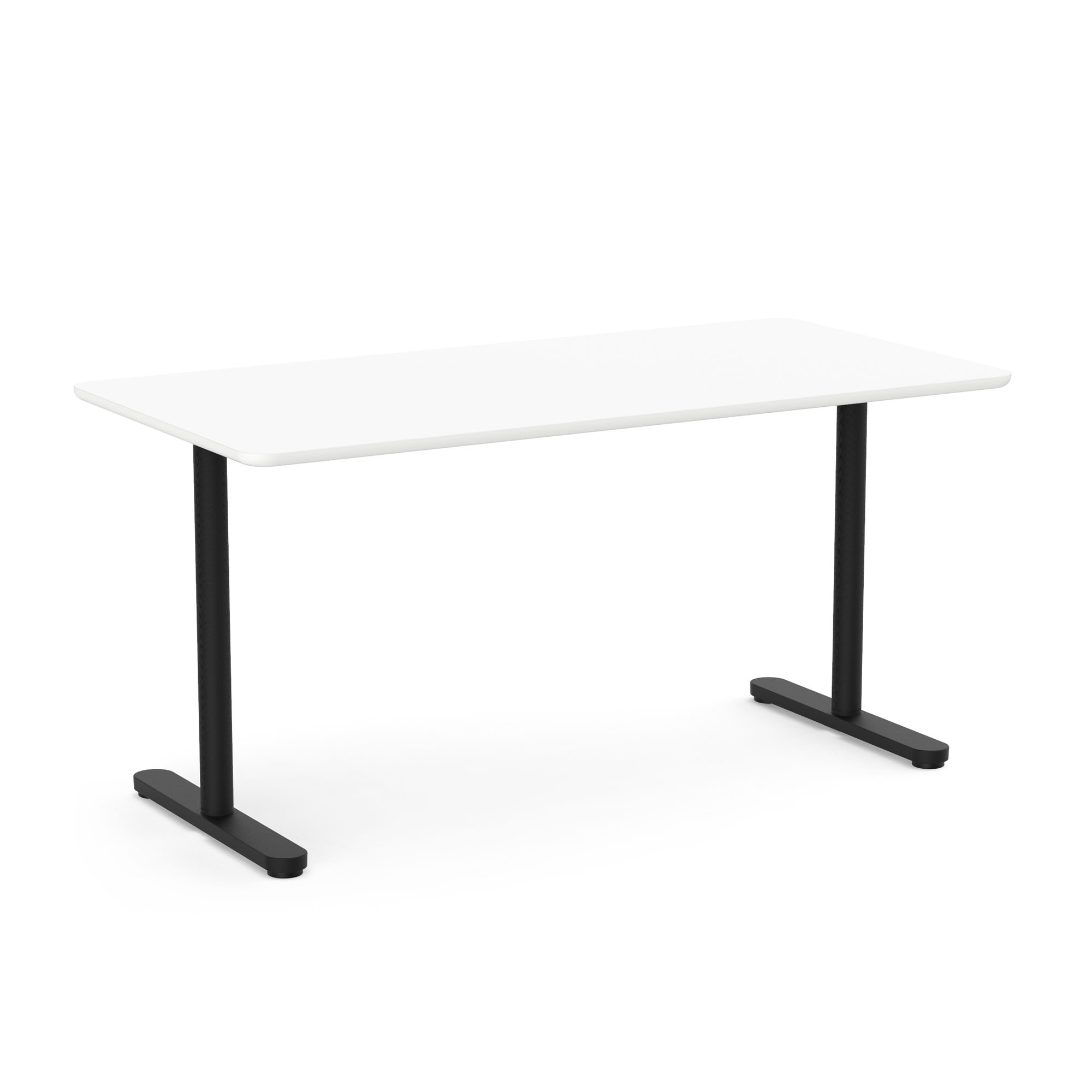 Raise Fixed Height Single Desk, White, 60", Black Legs,White,hi-res
