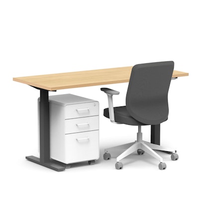 Series L 2S Adjustable Height Single Desk, Natural Oak, 60", Charcoal Legs