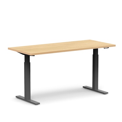 Series L 2S Adjustable Height Single Desk, Natural Oak, 60", Charcoal Legs,Natural Oak,hi-res