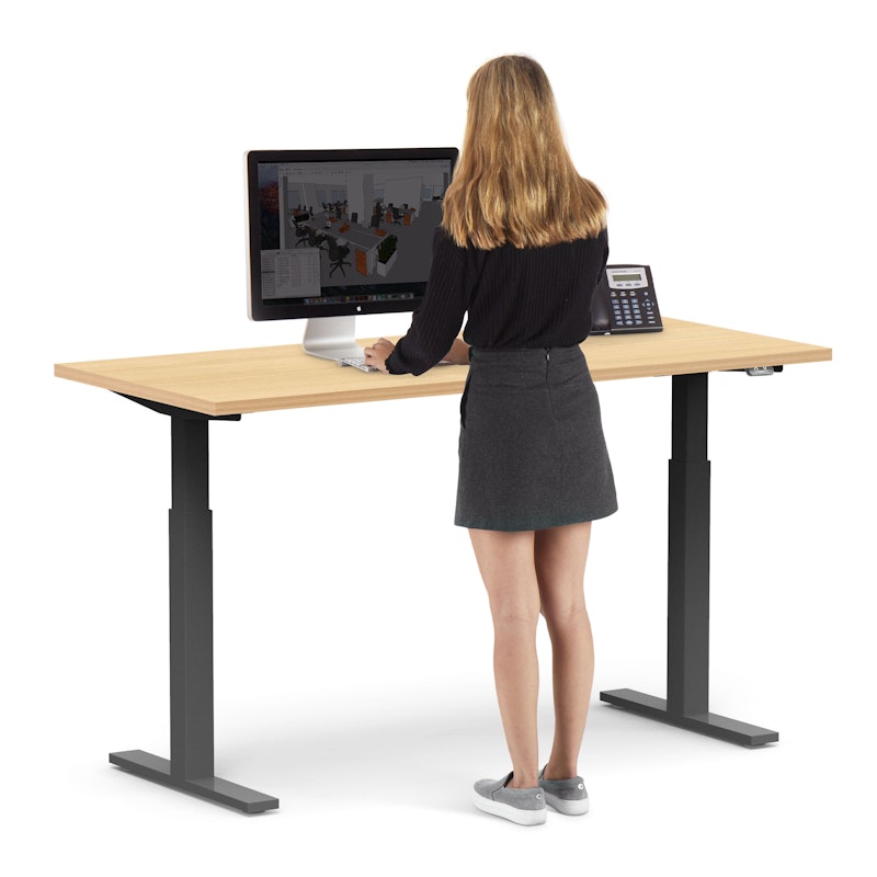 Series L 2S Adjustable Height Single Desk, Natural Oak, 60", Charcoal Legs,Natural Oak,hi-res image number 3