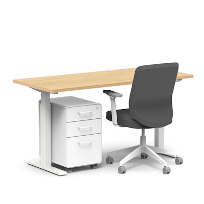 Series L 2S Adjustable Height Single Desk, Natural Oak, 60", White Legs