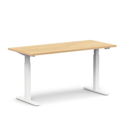 Series L 2S Adjustable Height Single Desk, Natural Oak, 60", White Legs,Natural Oak,hi-res