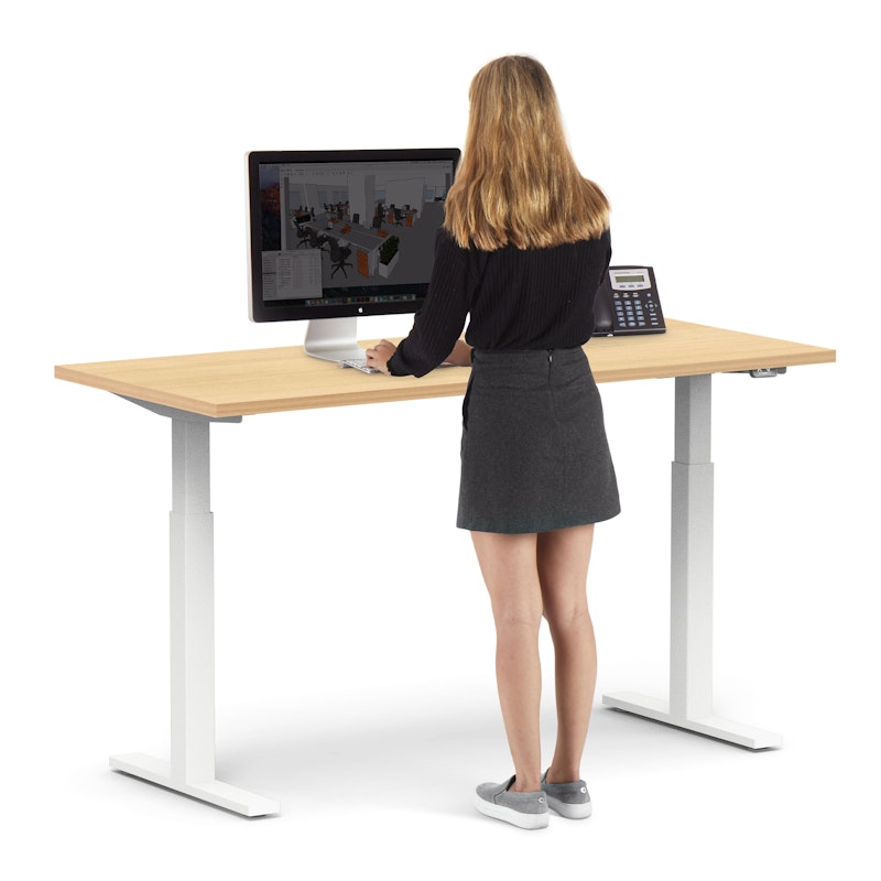 Series L 2S Adjustable Height Single Desk, Natural Oak, 60", White Legs,Natural Oak,hi-res image number 2.0