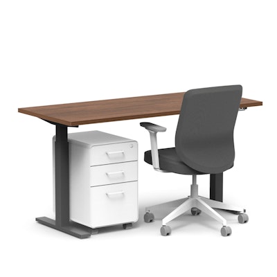 Series L 2S Adjustable Height Single Desk, Walnut, 60", Charcoal Legs