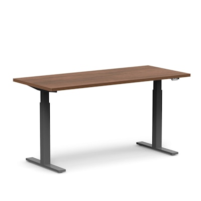Series L 2S Adjustable Height Single Desk, Walnut, 60", Charcoal Legs,Walnut,hi-res