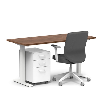 Series L 2S Adjustable Height Single Desk, Walnut, 60", White Legs
